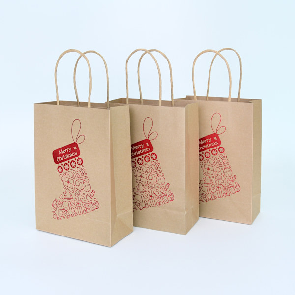 #10 Julegaveposer i Kraftpapir med Assorterede Juleprint til Kraft#