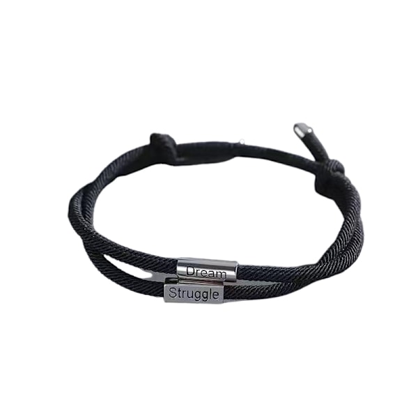 #Flettet armbånd, \"Struggle Dream\", justerbar, sort#