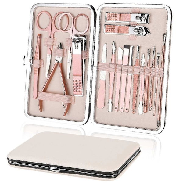 Nagelklippare, 18 st Manikyr Pedikyr Set, Nagelsaxar Nagelbandsborttagare för Män Kvinnor, Rostfritt Stål Nagel Vård Grooming Kit med Läderfodral