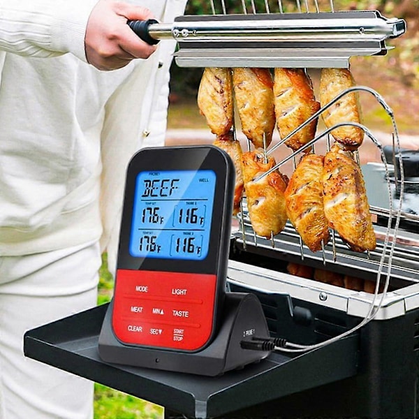 Dubbel Probe Digital Termometer Trådlös Programmerbar Temperaturmätare Vattentät Mätare Matlagning BBQ Grill Termometer - Kökstermometer, Vattentät