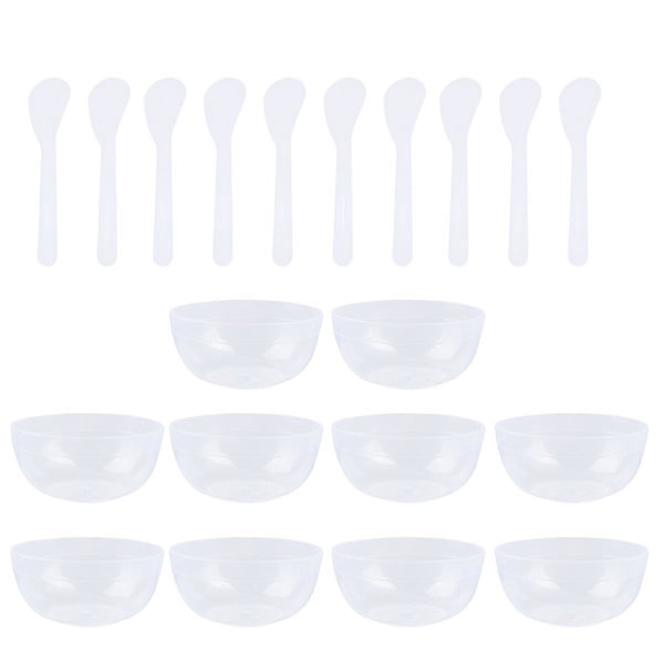 10 stk. Krystal Mud Blandeskåle Multi-brug Plastikskåle DIY Krystaljord Forsyninger til Børn Piger med 10 stk. Skeer (Transparent)