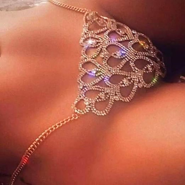 Boho Silver Rhinestone Underklädeskedja Glittrande Kärlek Kristall Biki