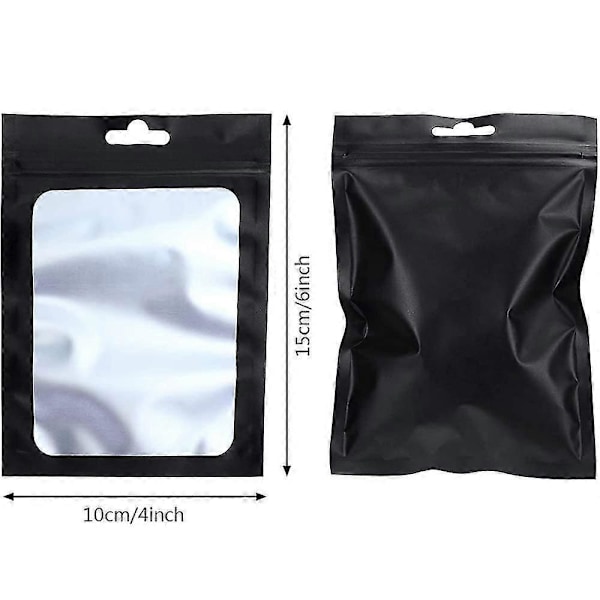100 Stykker Folie Ziplock-poser (svart, 10,5x15cm) Gjenlukkbare Mylar Matlagringsposer Med Klart Vindu