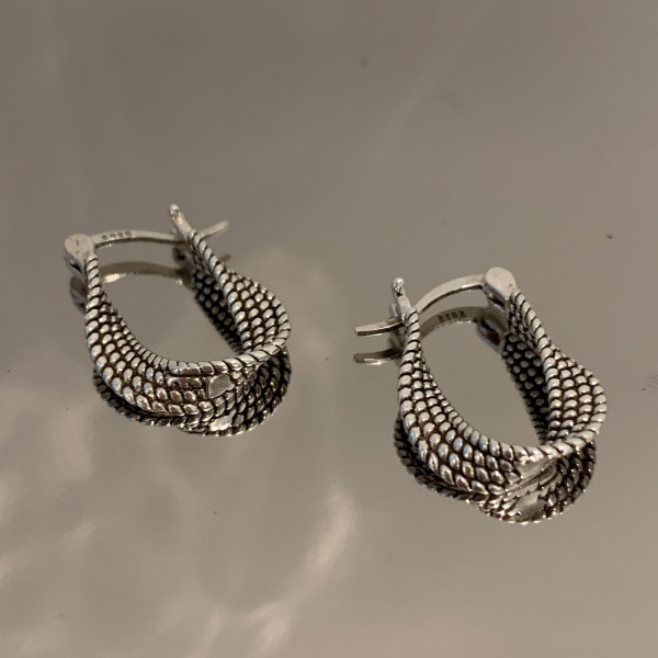#s925 sterling sølv, sølvnål, unikke vintage øreringe#