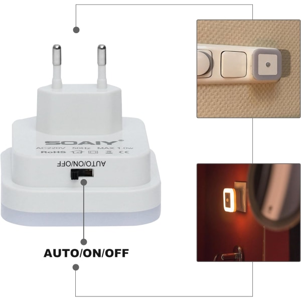2 stk. Natlampe 0,5W Automatisk LED Lampe med Fysisk PIR Bevægelsessensor