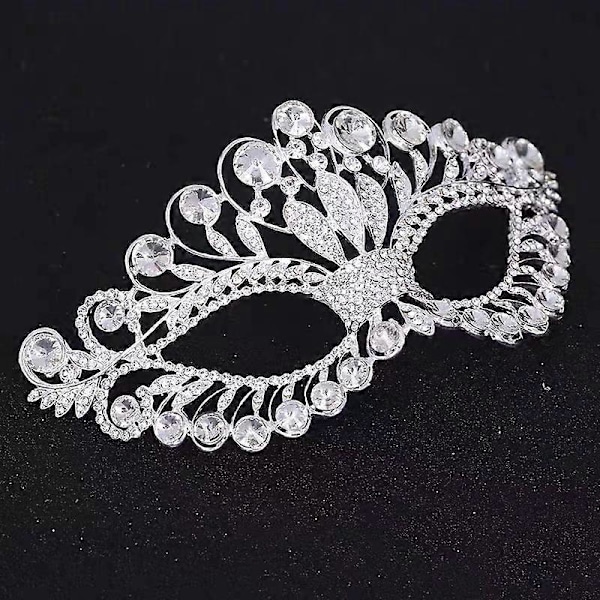 Rhinestone Maskeradmask Diamant Halv Ansikte Festmask Maskerad Kostymrekvisita Silver