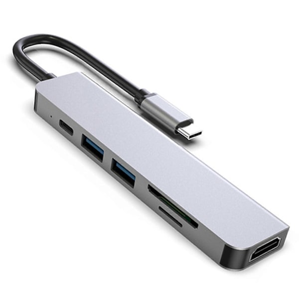 Type-C Laptop Docking Station 6 i 1 Multiport 5Gbps USB 3.0 TF-kortläsare 4K HDMI-kompatibel 87W PD Laddning Aluminiumlegering USB Hub Adapter