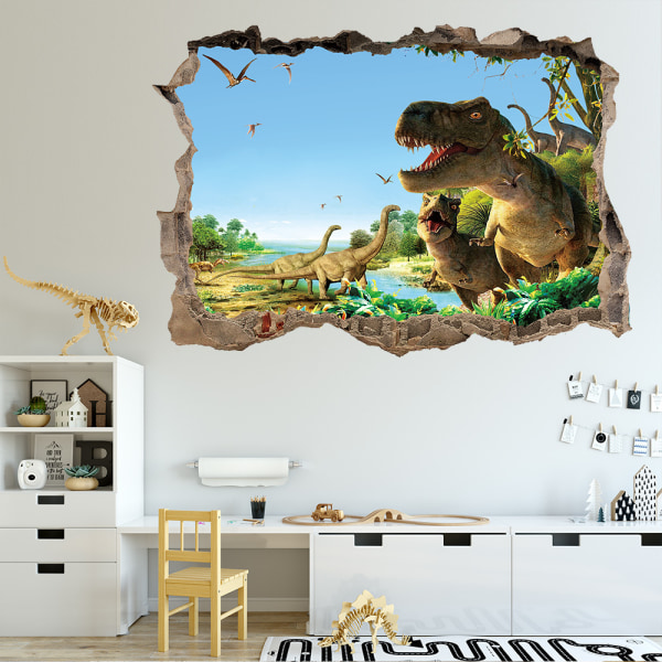 3D trasig vägg dinosaurie paradis sovrum vardagsrum barn