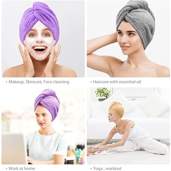 3-pack (Lila) Mikrofiber Hårhandduk Wrap Superabsorberande