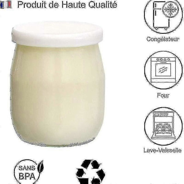 Set med 12 glasburkar för yoghurt med läckagesäkra lock Tillverkade i Frankrike För yoghurtmaskiner Multikokare och