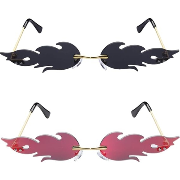 2 par trendy stilige flamme solbriller Rimless Color Mirror Fir