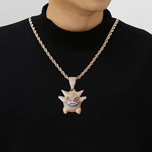 /#/3pc Unisex Halskjede med Krystaller Studded Gengar Anheng Belagt Rustfritt Stålkjede/#/