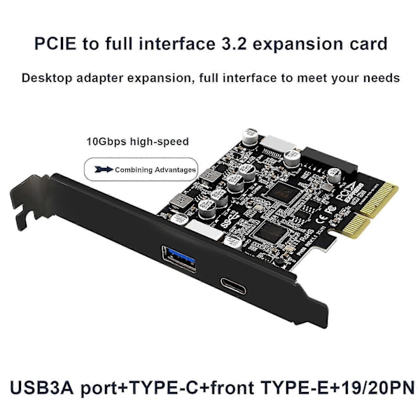 PCIe 3.0 - USB3.2 Express -laajennuskortti Windowsille, SATA-virtaliitin, Type-C, Type-E, 19-nastainen, 20-nastainen liitäntäkortti emolevylle