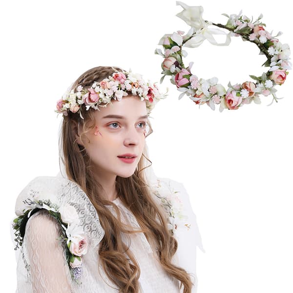 /#/Simulert rose pannebånd, blomsterkrone bryllupskrans hodeplagg/#/