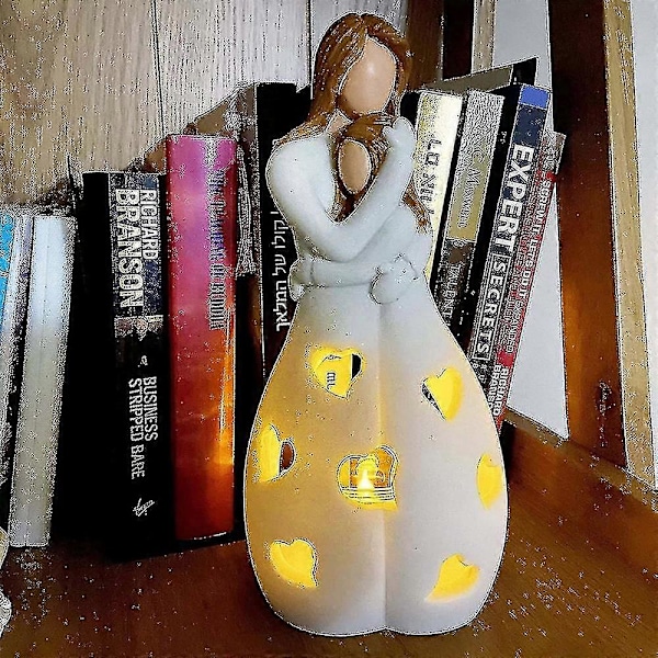 Mamma Kramar Dotter Ljusstake Resin Dekorativ Staty Ornament Med LED