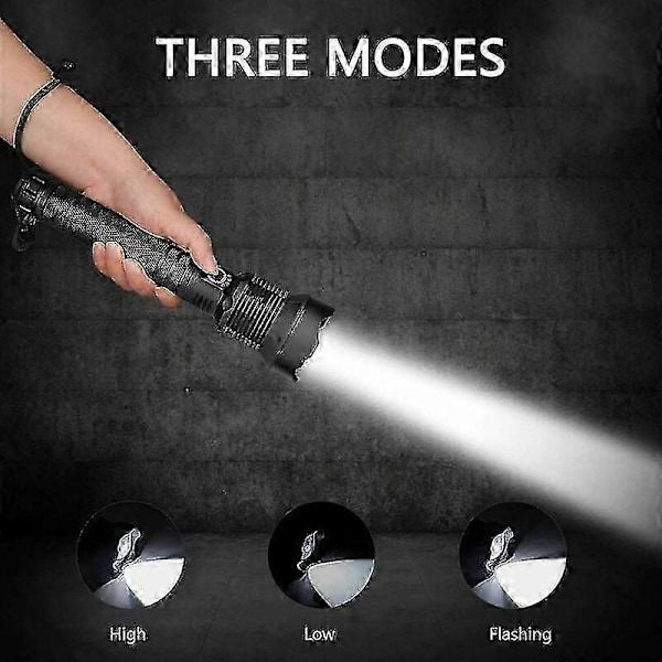Led Ficklampa, 90000 Lumen Xhp70 Ultra Kraftfull Justerbar Zoombar Vattentät Ficklampa, USB Uppladdningsbar Ficklampa, Innehåller 218650 Hög Kapacitet