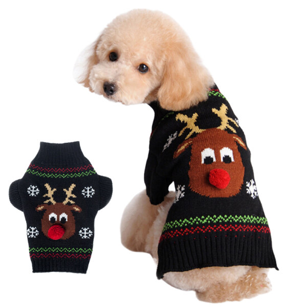#Juletrøje til hund, Sort Elg, L, Vintertrøje til kæledyr#