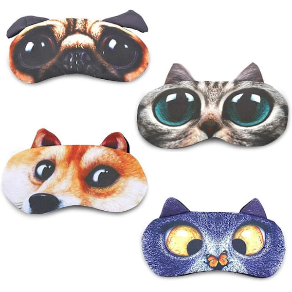 Sovmask för Barn Pojkar Flickor Roliga Ögonbindlar Mjuka Söta Djur Sovmasker med Justerbart Band för Resor Tupplurar Skiftarbete Spel 4-pack