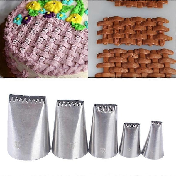 Kurvflettet Sprøyteposetippsett, Halvrad Flettede Blomsterdyser i Rustfritt Stål, Flettet Dekorasjonsrørsett for Bakverk Fondantverktøy (5 stk)