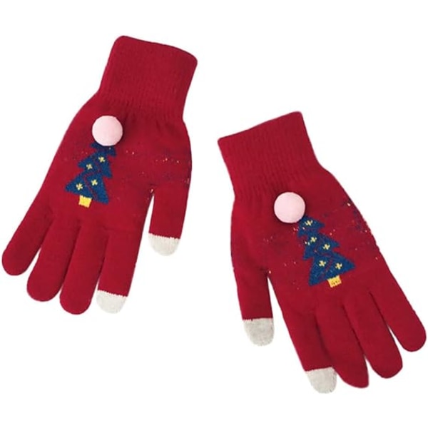 /#/Knitted Faux Cashmere Christmas Gloves for Ladies - Red, Warm for/#/