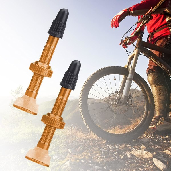 2 st tubeless ventilstammar MTB cykelventilstammar gyllene aluminium