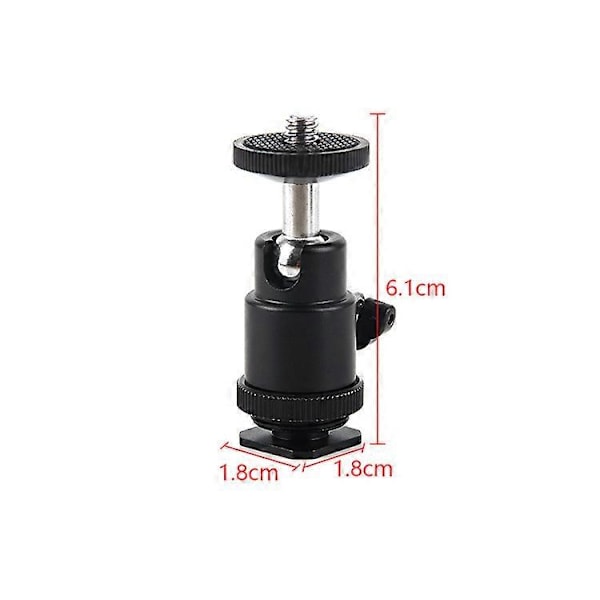 Mini Kulhuvud med 1/4 Hot Shoe Adapter Kulhuvud Stativhuvud Stöd Stativ Kulhuvud för Kameramonitor Videolampa 2-pack