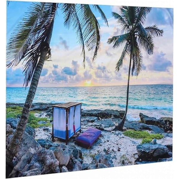 Dekorativ Bakgrundsväv Palmträd Väv Strand Bakgrund Ornament Nautisk Väggbonad Dekor Strand Mantel Bakgrund Matta 130*150CMblu
