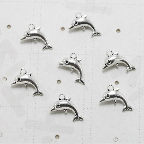 20 stk. Modelegering Delfin Vedhæng Charms DIY Smykkefremstilling Tilbehør til Halskæde Armbånd (Antik Sølv)