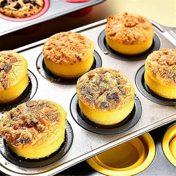 Muffinsform i silikon med metallram, Äggbitsformar i silikon för bakning, Muffinsformar 12 st