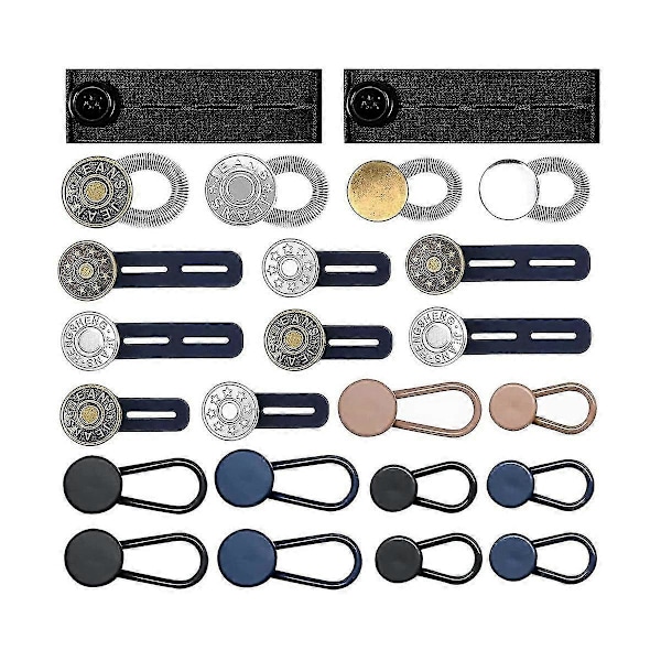 Knappeforlengere for jeans, 6 størrelser bukseknapp linningforlenger, fleksibel justerbar elastisk midje