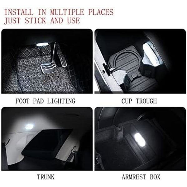 4kpl Langattomat Led-valot Auton Sisätiloihin, Auton Led-valot Sisätiloihin