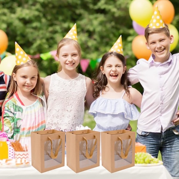 12 Pakk Papirposer Gaveposer Brune Kraftpapirposer med Vindu