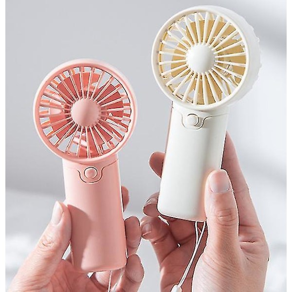 Torrbatteridriven liten fläkt, liten fräsch studentrumsfläkt, portabel utomhusfläkt med snodd, mini handhållen liten fläkt rosa