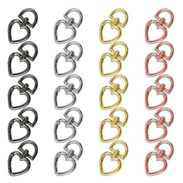 #Hjerte Svingbare Spenner 20 stk Karabinkrok Hjerteformet Nøkkelring Mini Karabinklips for Tilkobling Nøkkel DIY Dekorasjon 4 Farger#