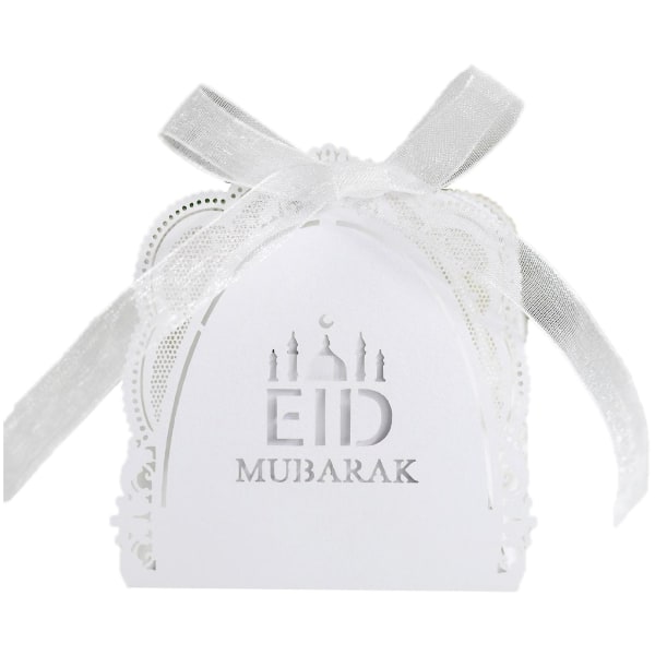 50 st Eid Mubarak godisask Ramadan dekoration Spets Bröllopsfest Favor choklad presentförpackning med band