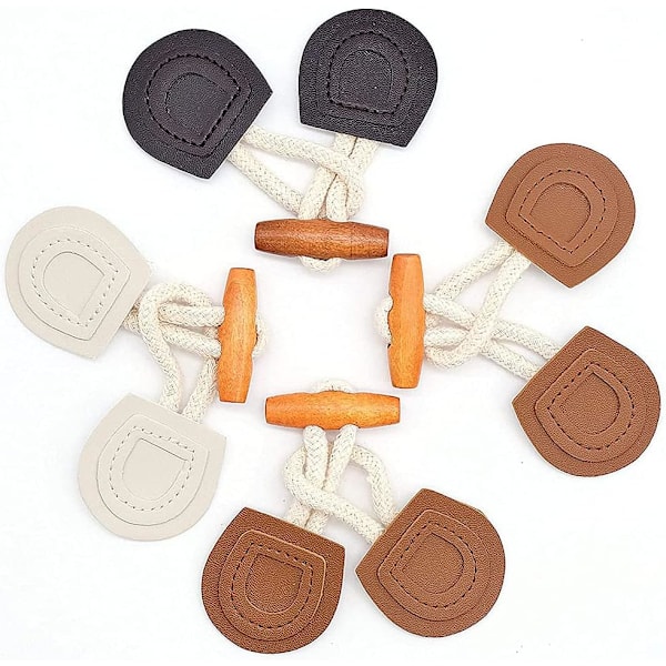 8 Par Hornknapper, Træ Pu Læder Hornknapper, Horn Toggle