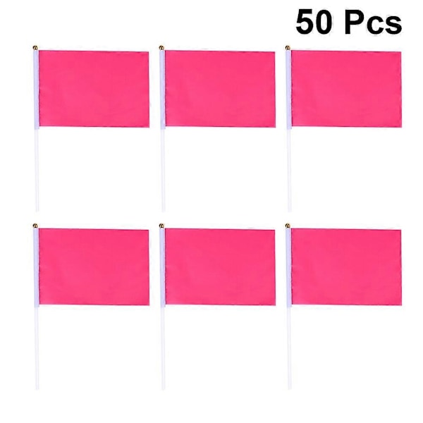 50 kpl kädessä pidettäviä neliölippuja, yksivärinen minilippu, juhlatarvikkeet, juhlaliput (Ruusuinen)