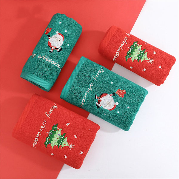 Farfi Julhandduk med presentförpackning Broderi Ljus färg Jultomte Julgran Mönster Tvätthandduk Daglig användning Röd