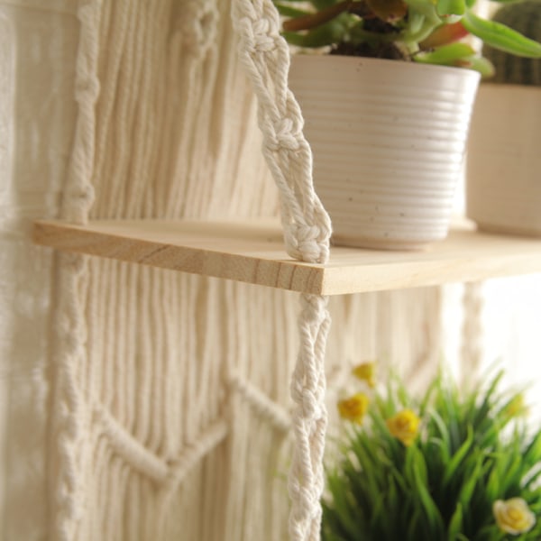 Macrame Vegghengende Hylle - Boho Innendørs Hengehyller for