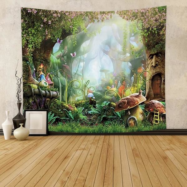 150x130cm Svamp-skog Gobeläng Elfstuga Psykedelisk F