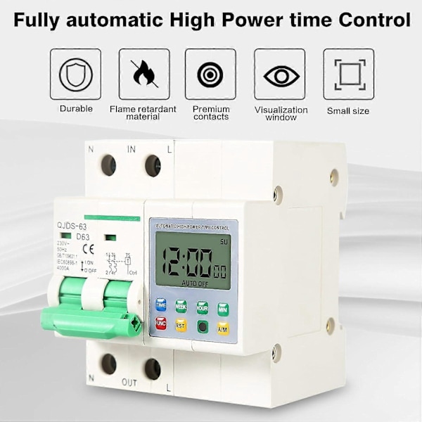 Timer, Automatisk tidsbryter Høyeffekt tidsstyringsbryter med 16 grupper justerbar tidskontroller for husholdningsapparater, 2P 63A AC230V