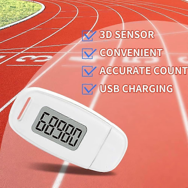 3D Stegräknare för Promenader, Bärbar Sport Stegräknare med Snodd, USB Uppladdningsbar Stegräknare med Bakgrundsbelysning