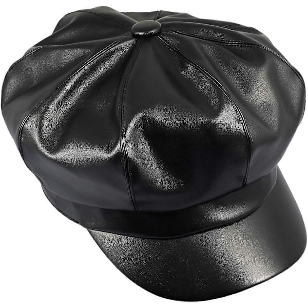 Dammode åttkantig hatt Newsboy Hatt, PU Läder Taxi Målarhatt Basker