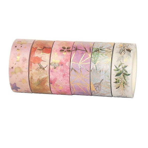 6 Rullar Washi Tejp Set, Scrapbook Tryck Dekorativ Maskeringstejp För Presentförpackning Högtid