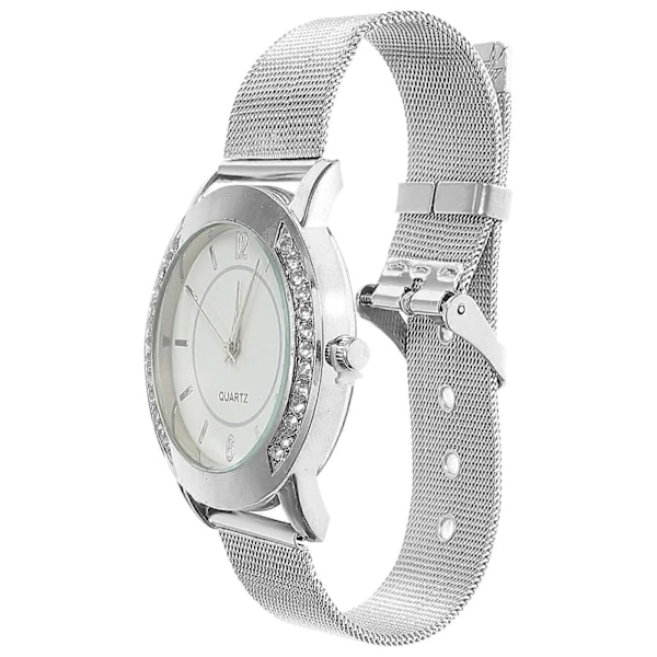 Stilig rustfritt stål klokke mote kvarts klokke justerbar klokke avslappet diamant armbåndsur for kvinner menn (sølv)