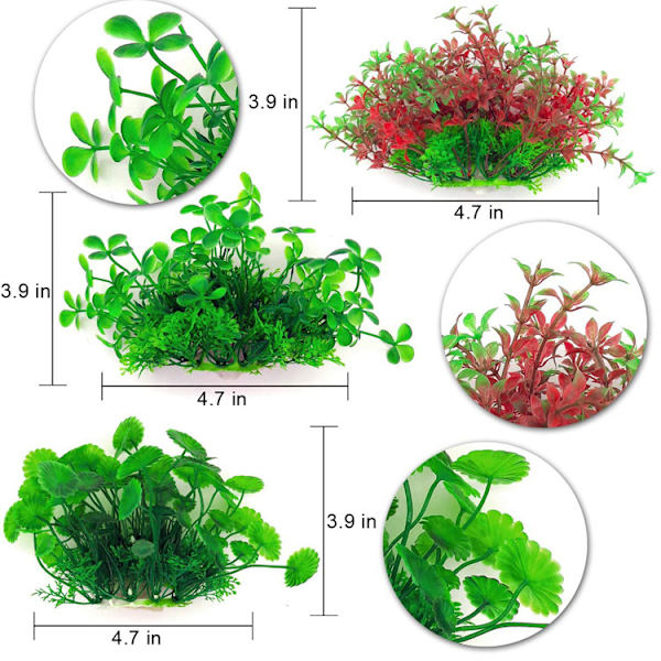 Akvariumdekorasjoner Grønne Planter, 6 stk