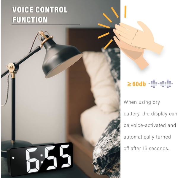 Digital vækkeur, 6,7 tommer LED digitalt ur hovedgavl alarm