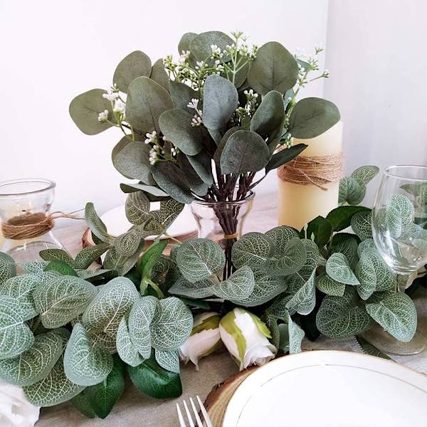 20 Pak - Kunstig Eucalyptusplante der Simulerer Grøn Eucalyptus