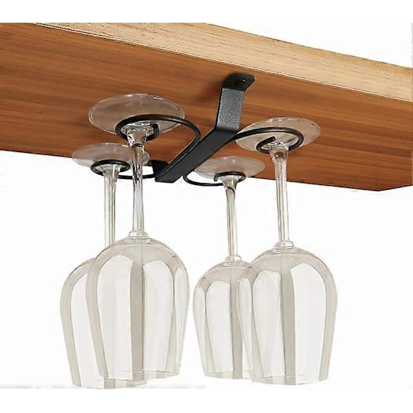 Vinglassholder for underskap, stettglassholder, glassoppbevaring med 4 kroker, organizer for kjøkken og bar (svart)