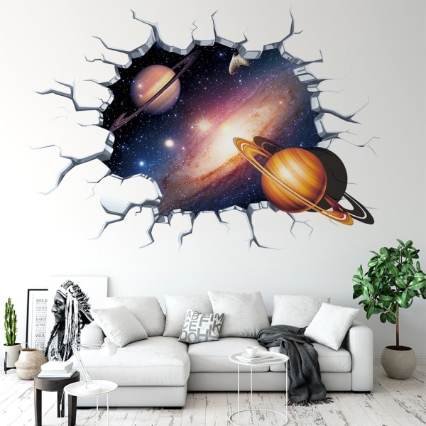 3D Broken Wall Galaxy Nebula Planet Väggdekal